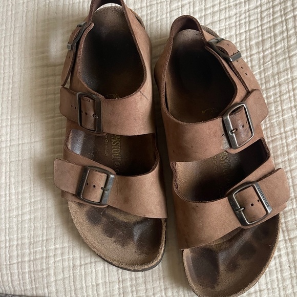 Birkenstock Milano Leather Sandals Sz 43 brown leather strap on sandals - Picture 5 of 12